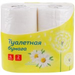 Бумага туалетная 2-слойная, втулка, белый, 14,5 м.рул, 4шт/уп, ромашка (OfficeClean)