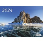 Календарь квартальный 2024г 3-х блочный на 3-х гребнях, бегунок, "Байкал зимой" (Lamark)