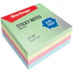 Бумага для заметок с клейким краем 75х75мм, 400л/шт, пастель, 4 цвета,"Ultra Sticky" (Berlingo)