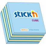 Бумага для заметок с клейким краем 76х 76мм, 400л/шт, "Куб", синий/желтый/голубой (Stick'N)