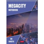 Блокнот А5,  80л, клетка, спираль, мелованный картон "Megacity" (Hatber)