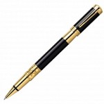 Ручка-роллер "Elegance Black GT", корпус-латунь, лак, позолота 23К (Waterman)