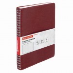 Тетрадь А5,  80л, клетка, спираль, гладкая кожа, "Office PRO", коричневый (Brauberg)