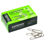 Скрепки 31мм, никелированные , с загнутым краем, 100 шт/уп, в картонной коробке (Globus)