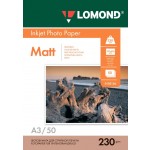 Фотобумага для струйной печати А3, 230г/м2, односторонняя, матовая, 50л/п (Lomond) цена 1пач