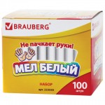 Мел школьный, белый, круглый, антипыль, 100 шт/уп (Brauberg)