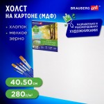 Холст грунтованный на картоне, 40х50см, мелкое зерно, хлопок, 280г/м2 (Brauberg)