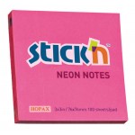 Бумага для заметок с клейким краем 76х 76мм, 100л/шт, неон розовый (Stick'N)