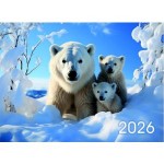 Календарь квартальный 2026г 3-х блочный на 3-х гребнях, бегунок, "Белые медведи" (Lamark)