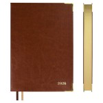 Ежедневник 2026г., 146х211мм, коричневый , 176л, кожзам, белый блок, металлические уголки (Escalada)