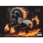Календарь квартальный 2026г 3-х блочный на 3-х гребнях, бегунок, "Год Огненной Лошади" (Lamark)