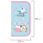 Пенал без наполнения "Cat friends" 2 отделения, 19х11см, голубой-розовый (Пифагор)