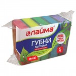 Губки для мытья посуды, "Лайма", 2,7х9,6х6,4 мм, 5шт/уп, цена за 1шт