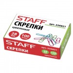 Скрепки 28мм, виниловое покрытие ассорти, 100шт/уп, в картонной коробке (Staff)