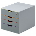 Бокс для документов "Varicolor", 4 закрытых выдвижных лотка, замок, ассорти/серый (Durable)