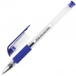 Ручка гелевая, прозрачный, резиновый упор, 0,5мм, синий (Staff)