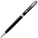 Ручка шариковая "Sonnet Slim Lacquer Deep Black CT", корпус-латунь, лак, палладий (Parker)