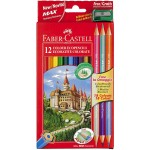 Карандаши цветные 12 цветов + 3 двухцветных, "Замок", шестигранный корпус, точилка (Faber-Castell)
