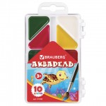 Акварель медовая 10 цветов, "Мозаика" пл. коробка, б/кисти (Brauberg)