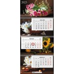 Календарь квартальный 2023г 3-х блочный на 3-х гребнях, бегунок, "Магия цветов" (Hatber)