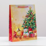 Пакет подарочный 33*42,5*10см "Новогодние подарки", картон, текстиль, бумага
