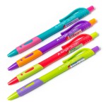 Ручка шариковая автоматическая, масляная, резиновый упор, игольчатый,цветной, 0,7мм, синий (Alingar)