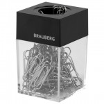 Скрепочница магнитная, пластик, прозрачный/черный, 100 скрепок в комплекте (Brauberg)