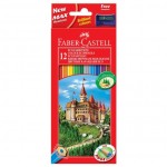 Карандаши цветные 12 цветов, "Eco Замок", шестигранный корпус, точилка (Faber-Castell)