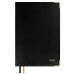 Ежедневник 2026г., 146х211мм, черный, 176л, кожзам, белый блок, металлические уголки (Escalada)