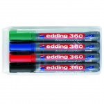 Набор маркеров для доски, пулевидный наконечник, заправляемый, 4 цвета, 1,5-3мм (Edding)