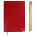 Ежедневник 2026г., 146х211мм, красный, 176л, кожзам, белый блок, металлические уголки (Escalada)