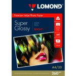 Фотобумага для струйной печати А4, 260г/м2, односторонняя, суперглянцевая, 20л/п (Lomond) цена 1пач