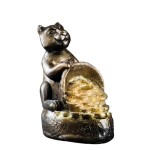 Копилка "Тигр с рогом изобилия", бронза-золото, 14 см