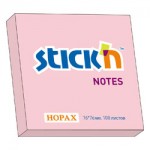Бумага для заметок с клейким краем 76х 76мм, 100л/шт, пастель, розовый (Stick'N)