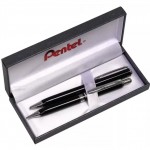 Набор: Ручка шариковая + карандаш автоматический, корпус металл, черн. лак "Sterling" (Pentel)