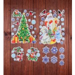 Наклейка на стекло "Новогодний", ёлочка, снегири, Дед Мороз (Дарим Красиво)