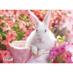 Календарь квартальный 2023г 3-х блочный на 3-х гребнях, бегунок, "Белый кролик" (Офис-Лидер)