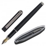 Ручка перьевая "Larghetto", корпус-металл, черный, хром, синий (Brauberg)