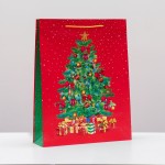 Пакет подарочный 33*42,5*10см "Новогодняя ёлка с подарками", картон, текстиль, бумага
