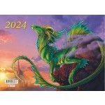 Календарь квартальный 2024г 3-х блочный на 3-х гребнях, бегунок, "Год Дракона" (Lamark)