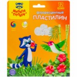 Пластилин 12 цветов "Енот на острове Куба", флуоресцентный, 180гр, со стеком (Мульти-Пульти)